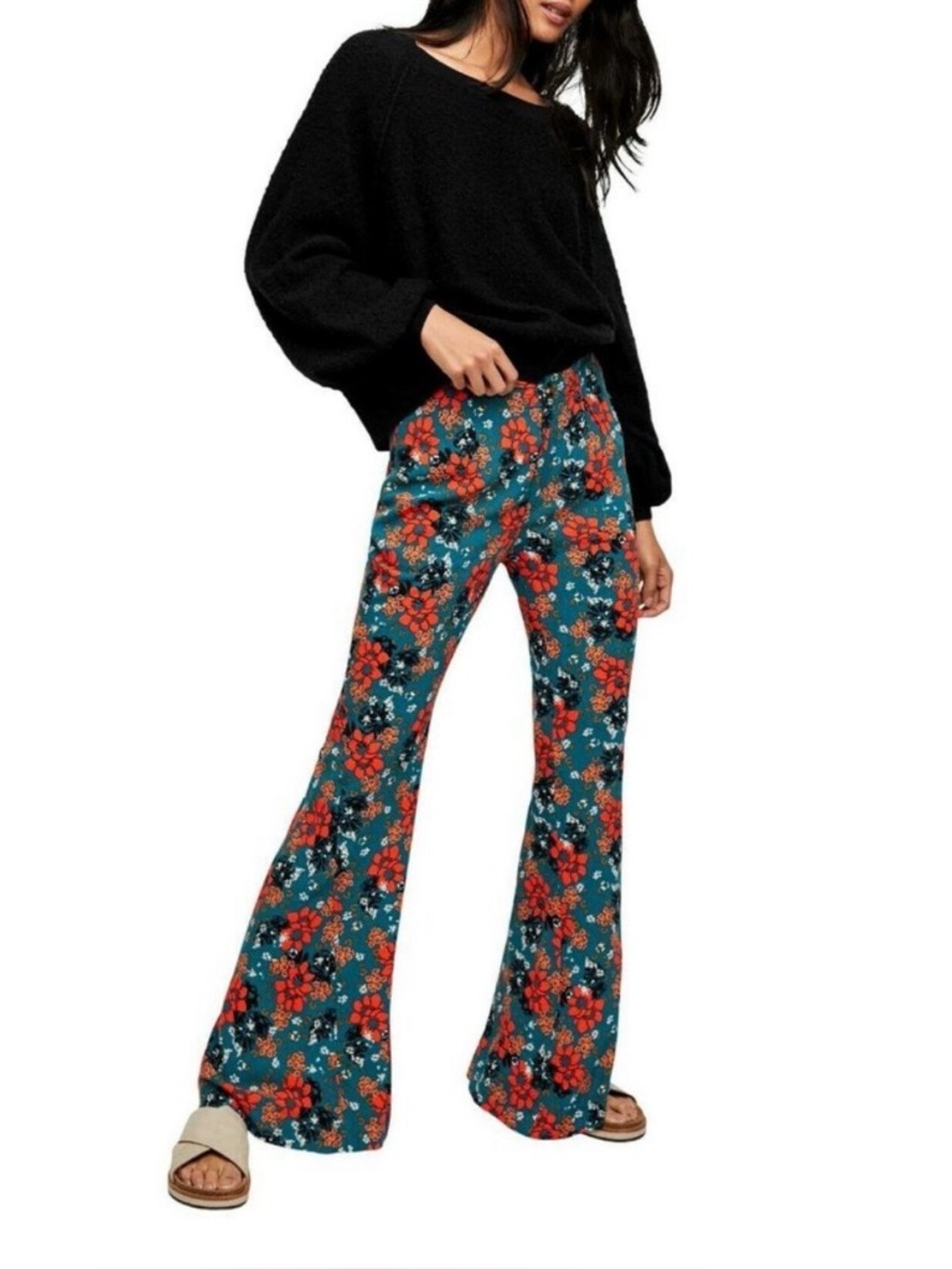 Free People Size Small Can't Take My Eyes Off Of You Floral Boho Flare Pants